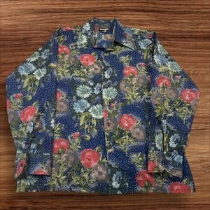 Vintage Bonds Floral Button Up Shirt Mens Blue Red Green 17 XL 17‎ 1/2